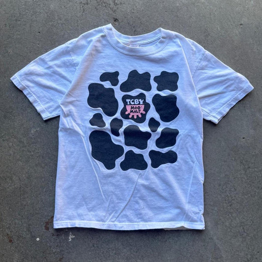 Vintage Y2K TCBY Moo Malt Newspaper T-Shirt - Small