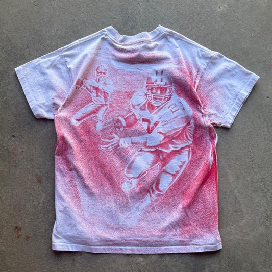 Vintage 90s Nebraska Cornhuskers Football All Over Print T-Shirt - Large