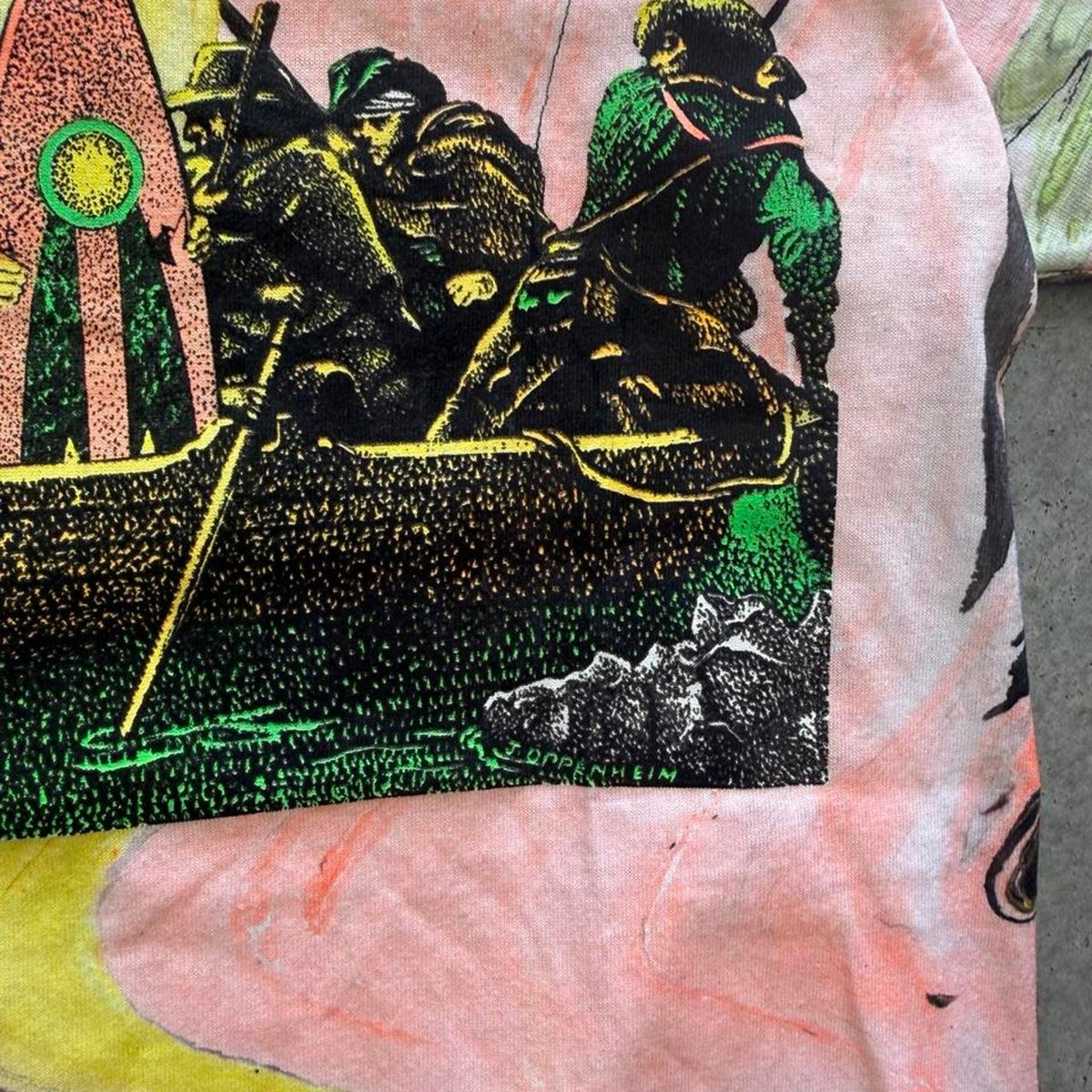 Vintage 90s Surfing Crossing the Delaware Parody Marble Dye T-Shirt - Medium