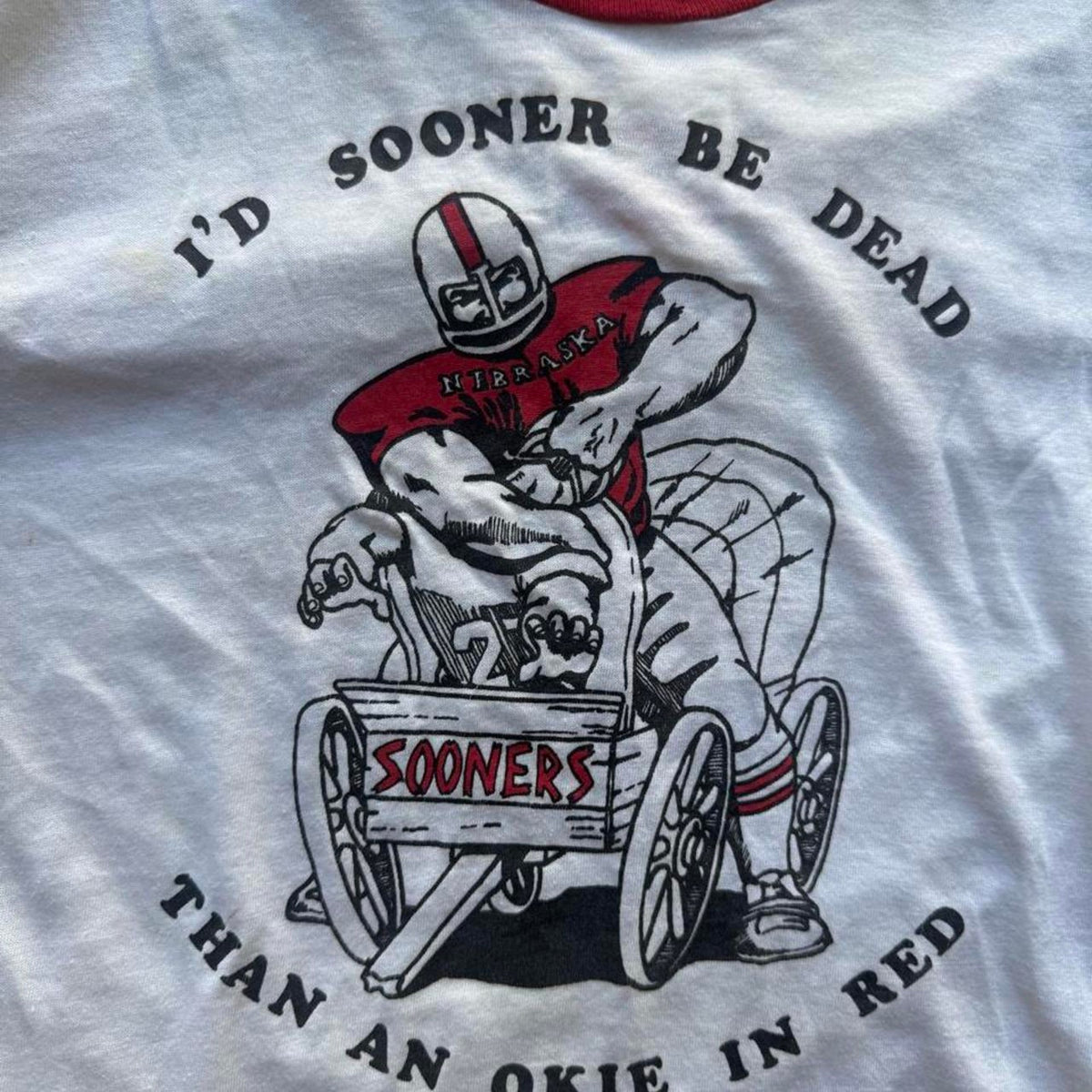 Vintage 80s Nebraska Huskers I’d Sooner be Dead Ringer T-Shirt - X-Large