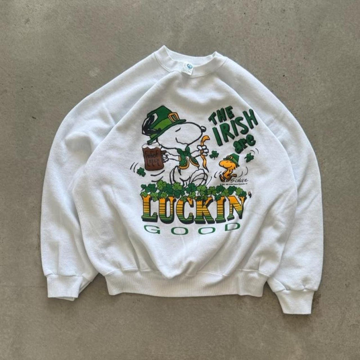 Vintage 80s Snoopy Luckin Good Irish Cartoon Crewneck - X-Large