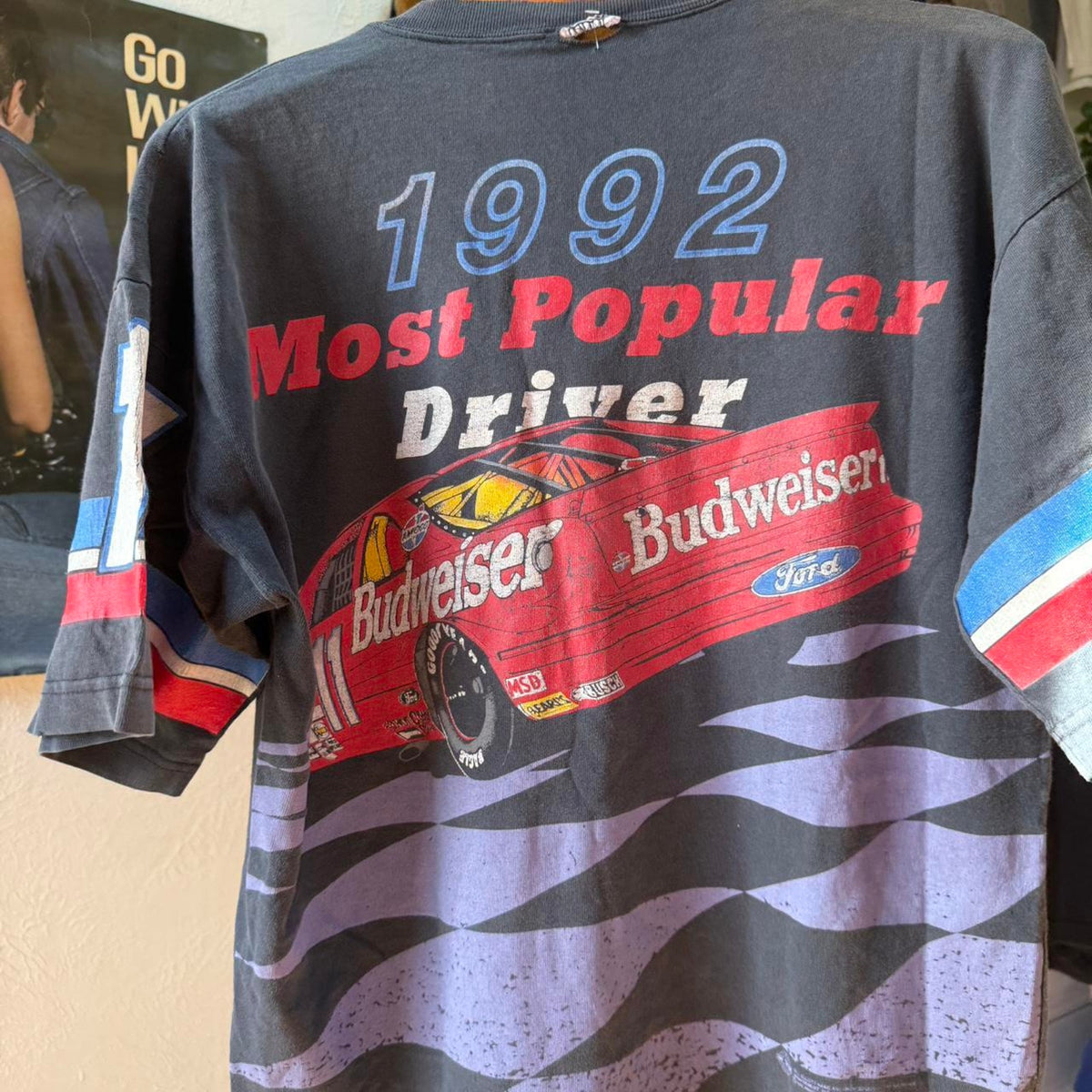 Vintage 90s NASCAR Bill Elliot Budweiser AOP Racing T-Shirt - Large
