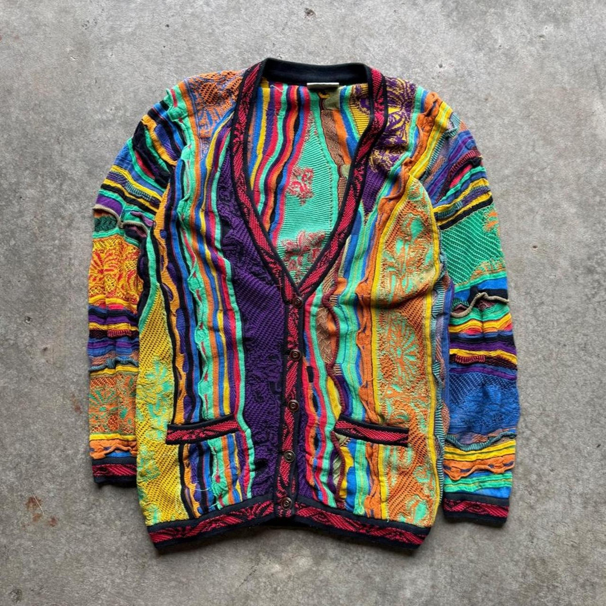 Vintage 90s Coogi 3D Knit Cardigan Sweater - Medium