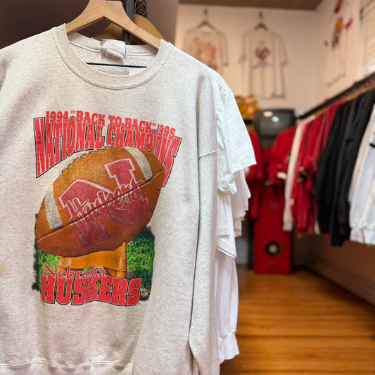 Vintage 90s Nebraska Huskers National Champs Football Crewneck - XX-Large