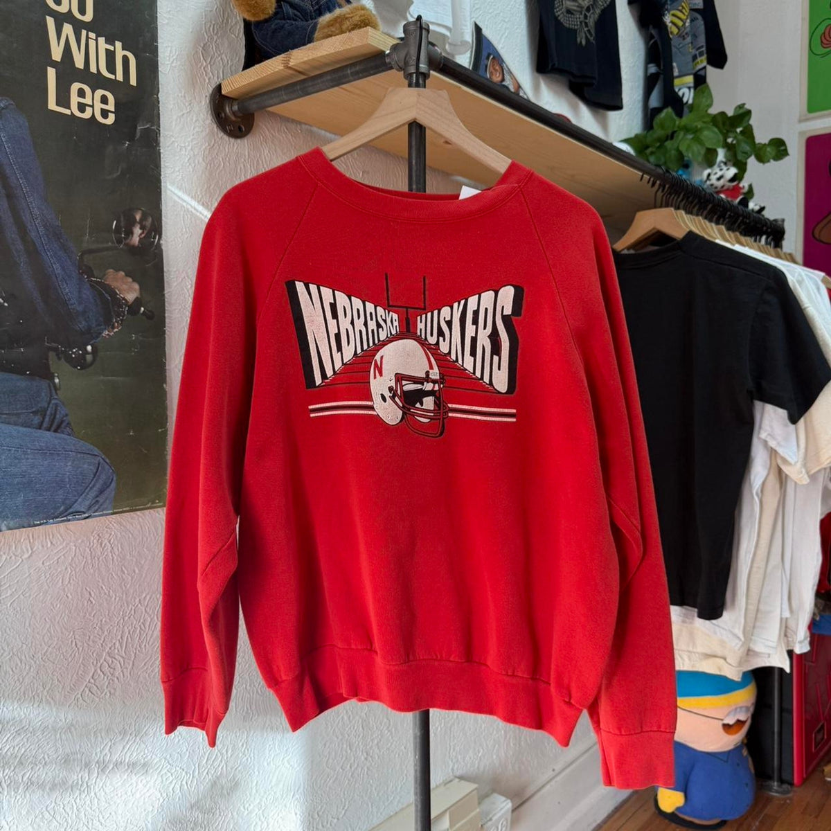Vintage 80s Nebraska Huskers Helmet Football Crewneck - X-Large