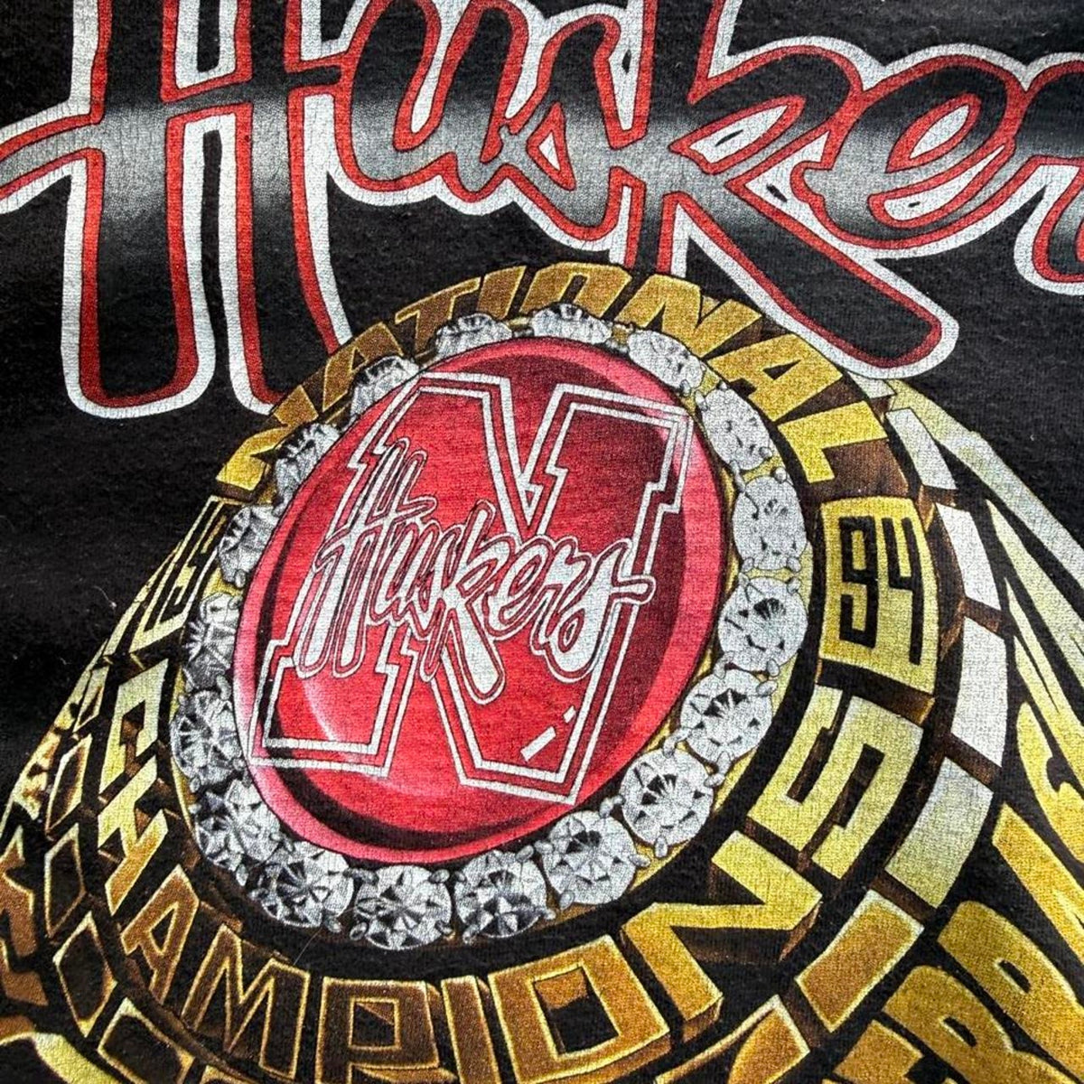 Vintage 90s Nebraska Huskers National Champions Ring T-Shirt - Large
