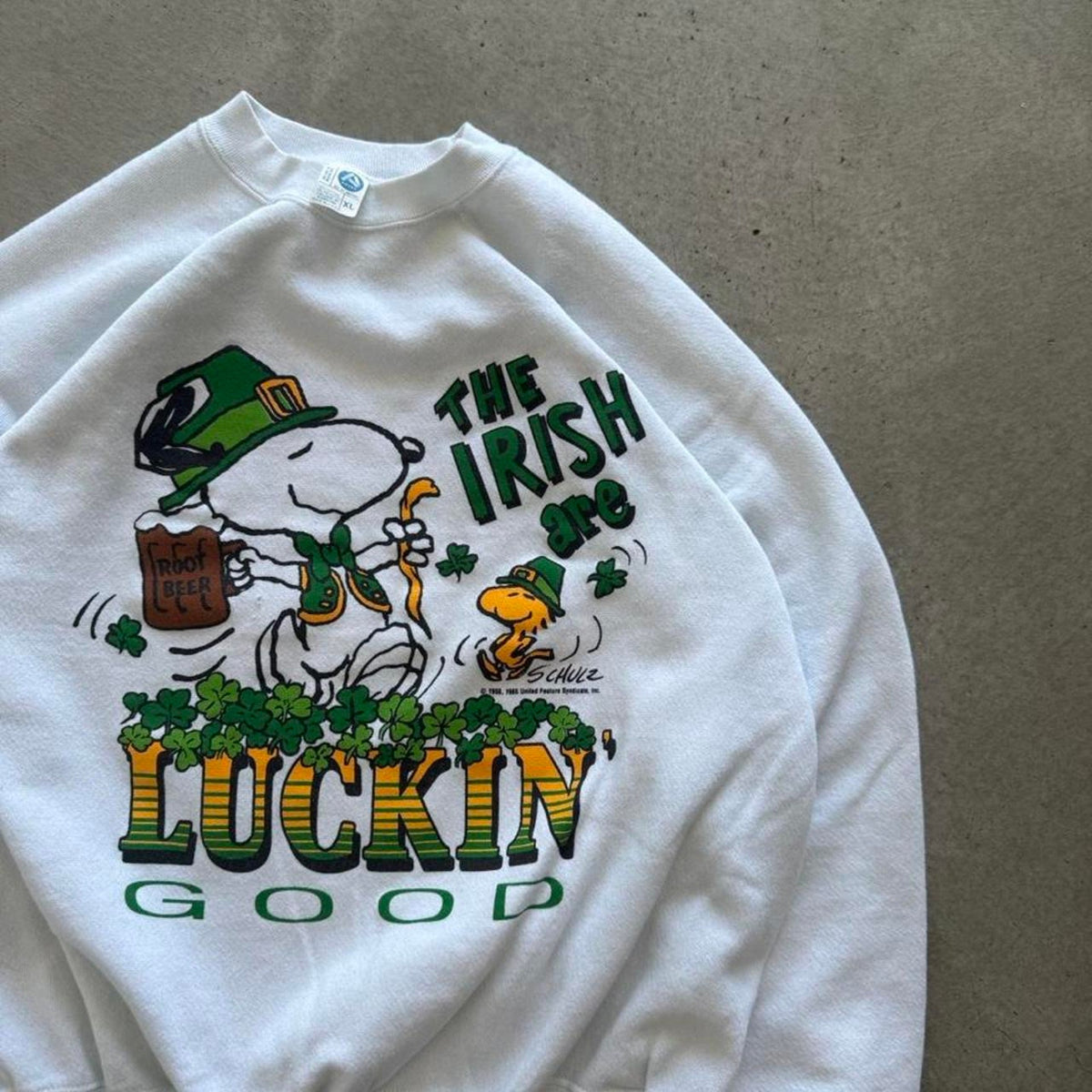 Vintage 80s Snoopy Luckin Good Irish Cartoon Crewneck - X-Large