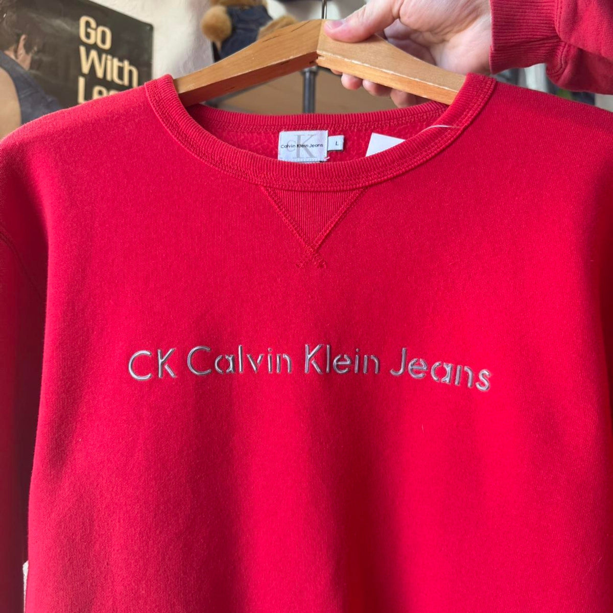 Vintage 90s Calvin Klein Puff Print Chrome Crewneck - Large