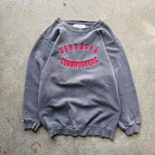 Vintage 90s Faded Black Nebraska Cornhuskers Crewneck - Medium