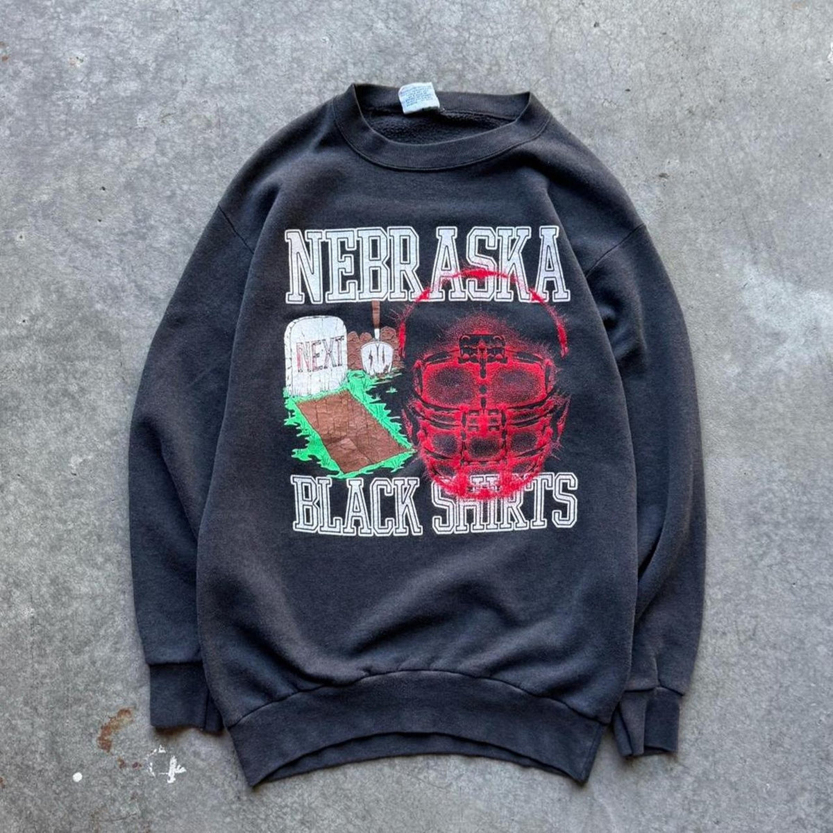 Vintage 90s Nebraska Huskers Black Shirts Graveyard Crewneck - Large
