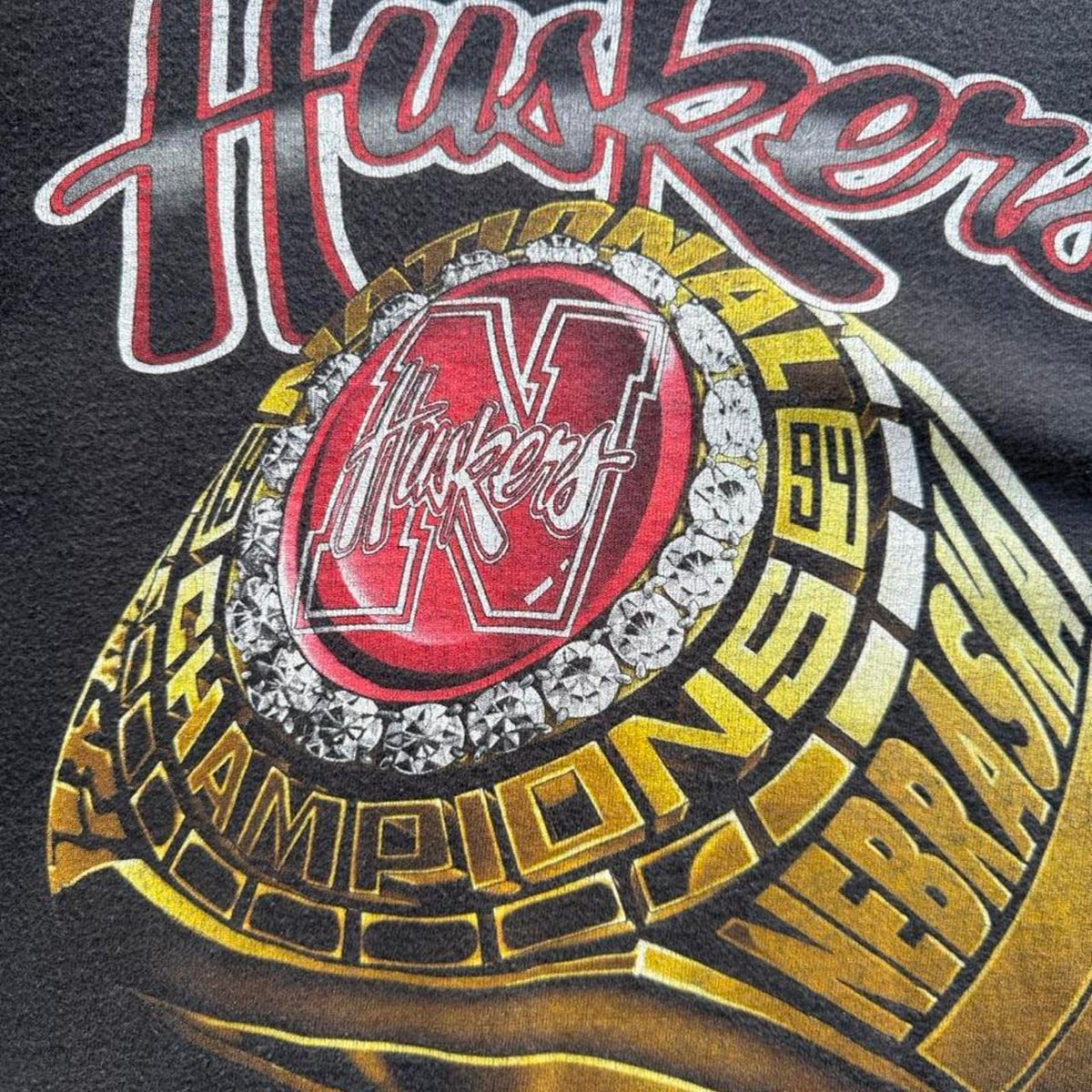 Vintage 90s Nebraska Huskers National Champions Ring T-Shirt - Large