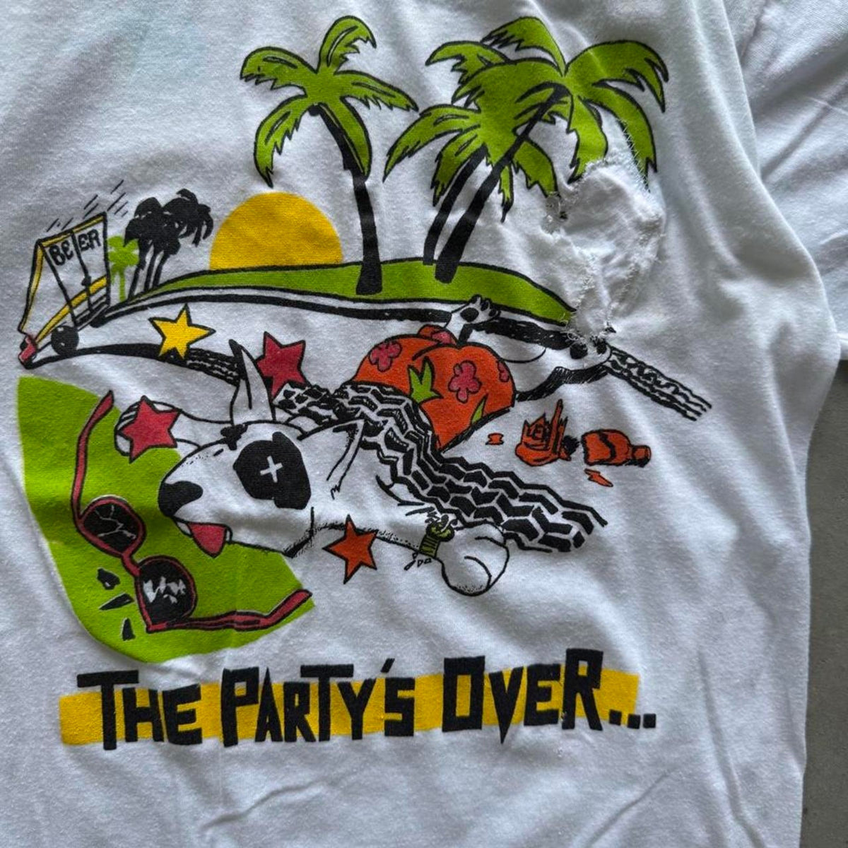 Vintage 80s Spuds MacKenzie Party’s Over Ringer T-Shirt - Medium