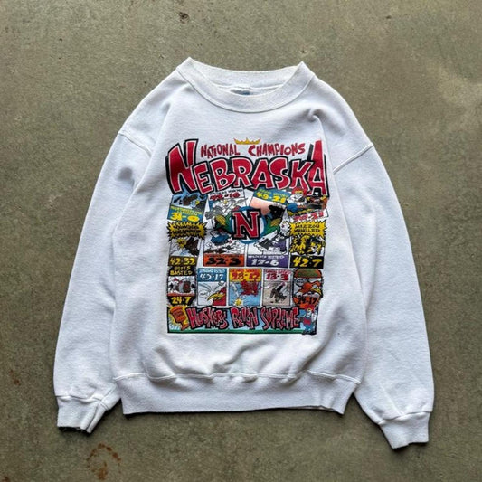 Vintage 90s Nebraska Huskers Comic Book Rare Crewneck - Large