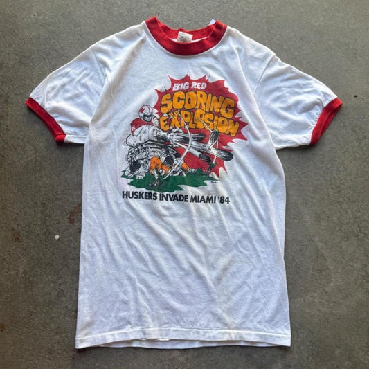 Vintage 1984 Nebraska Huskers Invade Miami Tank Football T-Shirt - Large