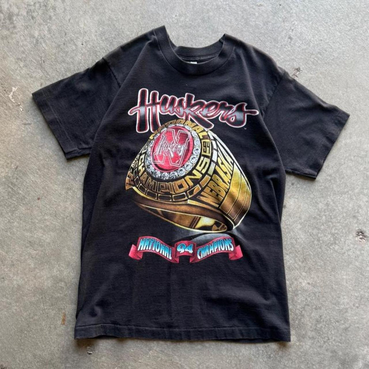 Vintage 90s Nebraska Huskers National Champions Ring T-Shirt - Large