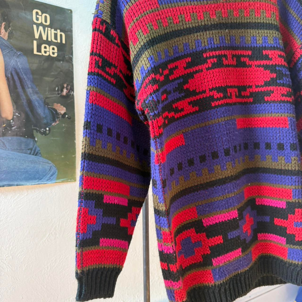 Vintage 90s Patterned Knit Knitted Sweater - Small