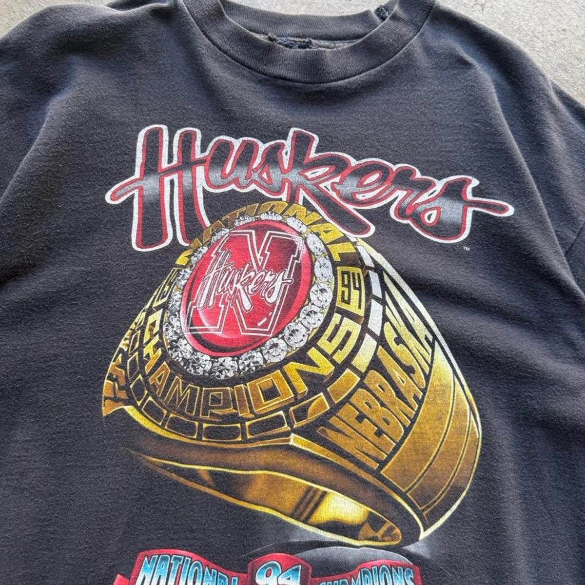 Vintage 90s Nebraska Huskers National Champions Ring T-Shirt - Large