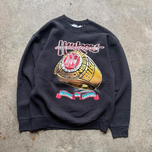 Vintage 90s Nebraska Husker Championship Ring Crewneck - X-Large