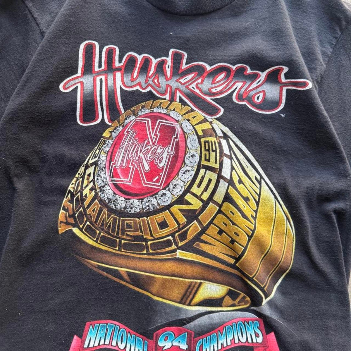 Vintage 90s Nebraska Huskers National Champions Ring T-Shirt - Large