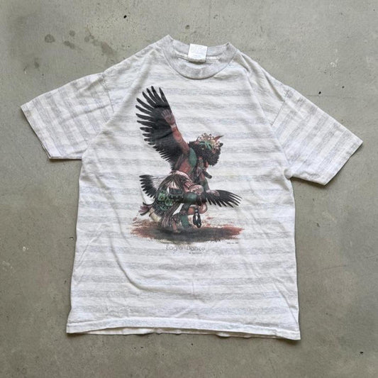 Vintage 90s Eagle Native American Striped T-Shirt - Medium