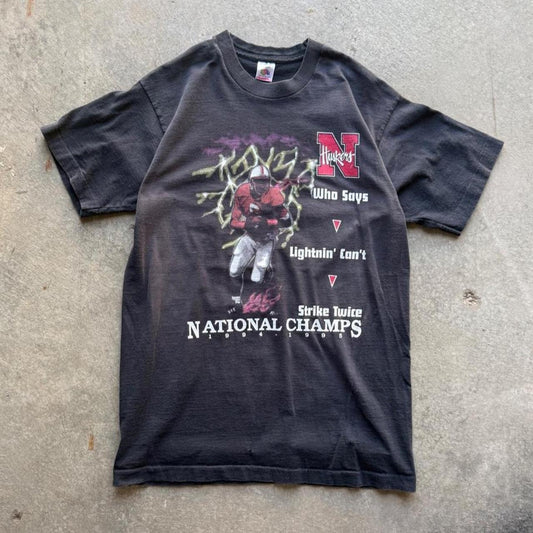 Vintage 90s Nebraska Huskers National Champs Lightning T-Shirt - X-Large