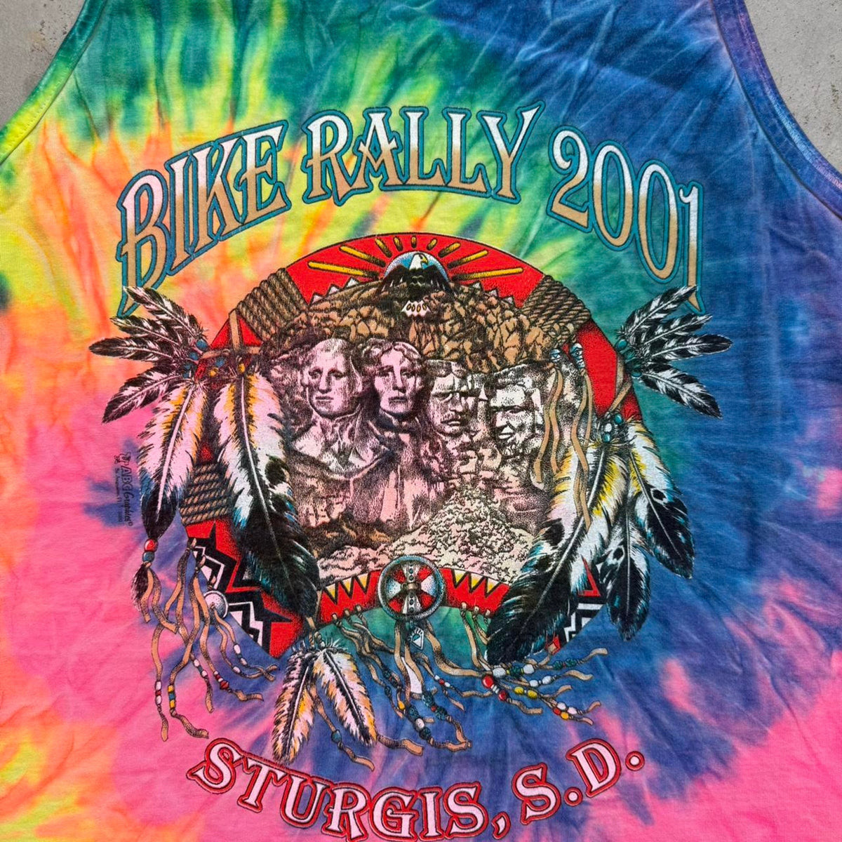 Vintage 2001 Sturgis Bike Week Tie Dye Motorcycle Rally Tank Top - Large
