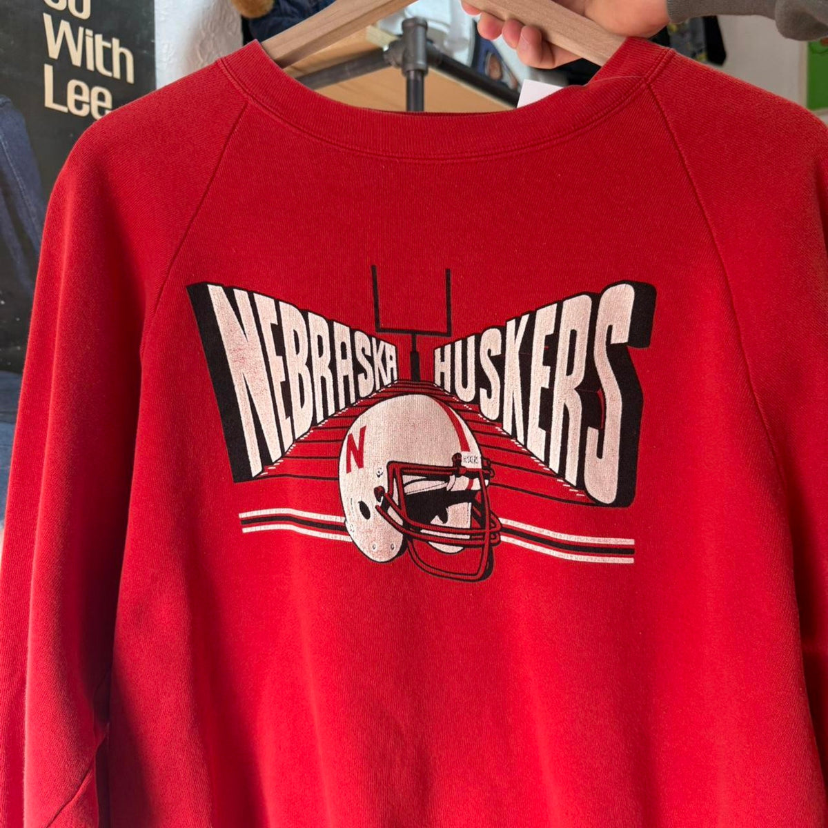 Vintage 80s Nebraska Huskers Helmet Football Crewneck - X-Large