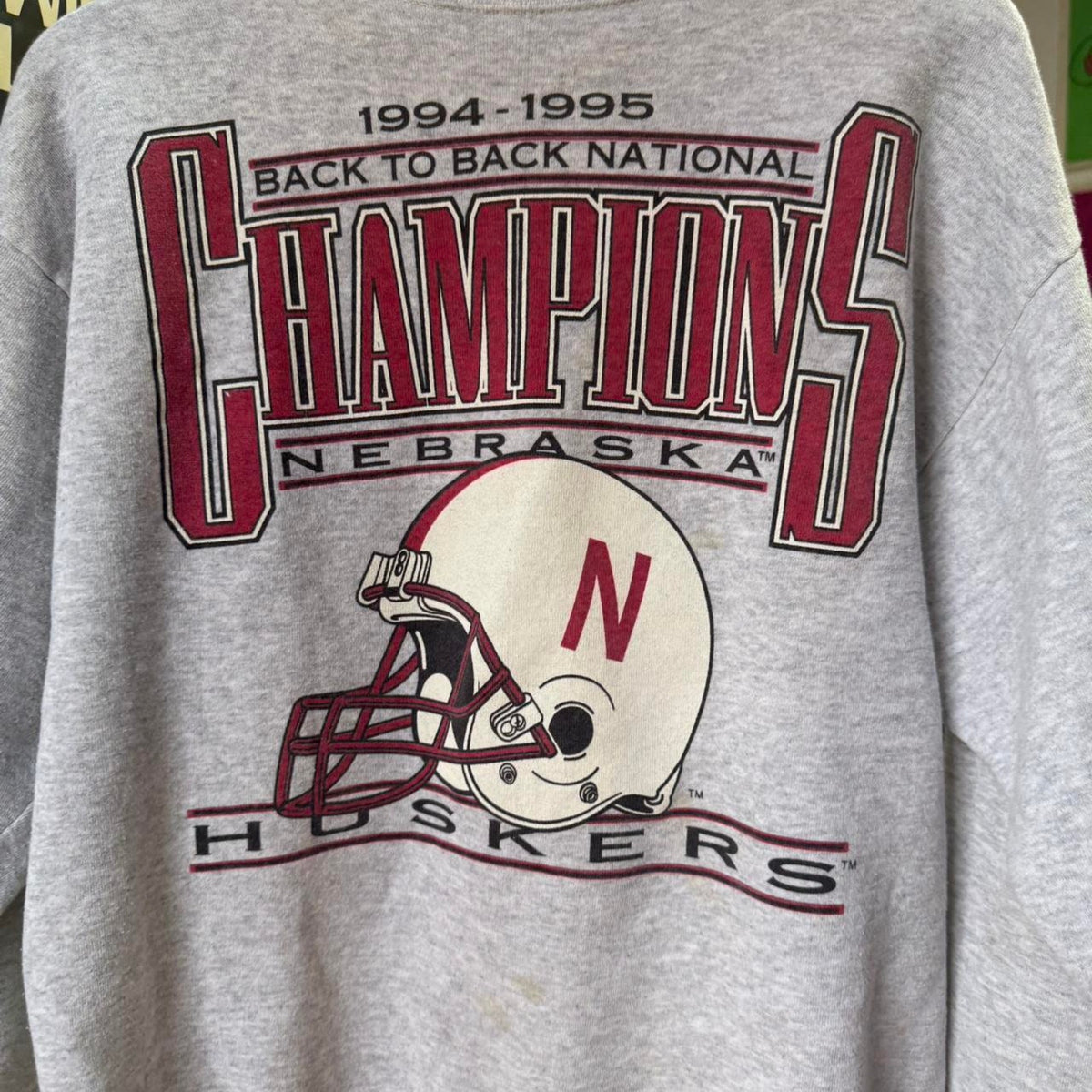 Vintage 90s Nebraska Huskers Champions Helmet Crewneck - Large