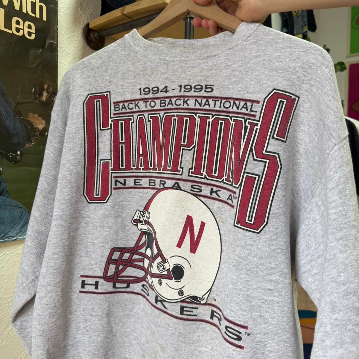 Vintage 90s Nebraska Huskers Champions Helmet Crewneck - Large