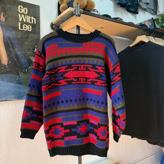 Vintage 90s Patterned Knit Knitted Sweater - Small