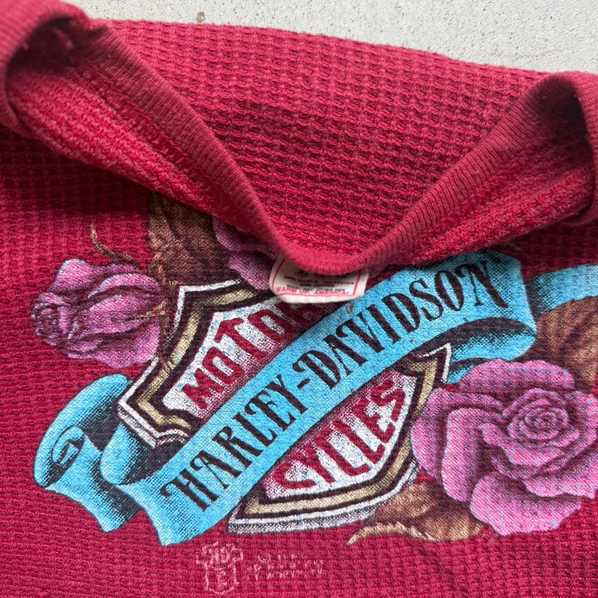 Vintage 80s 3D Emblem Harley Davidson Rose Thermal Shirt - X-Large