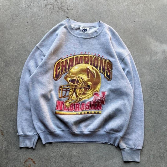 Vintage 90s Nebraska Husker Champions Gold Helmet Crewneck - Large