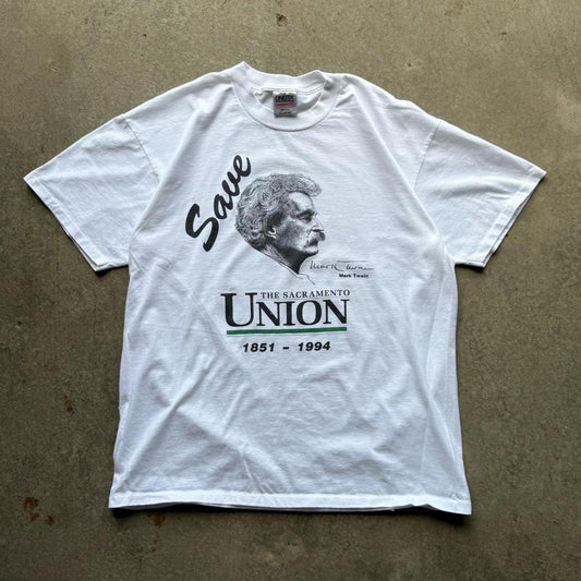 Vintage 90s Save the Union Mark Twain Art T-Shirt - X-Large