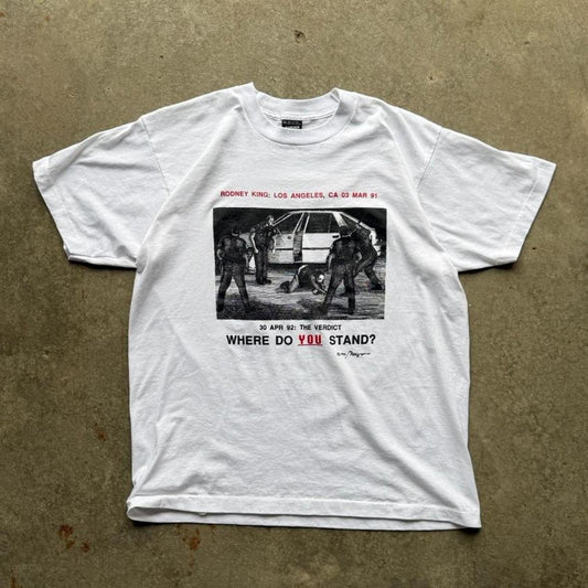 Vintage 90s Rodney King LA Riots Political Activist T-Shirt - X-Large