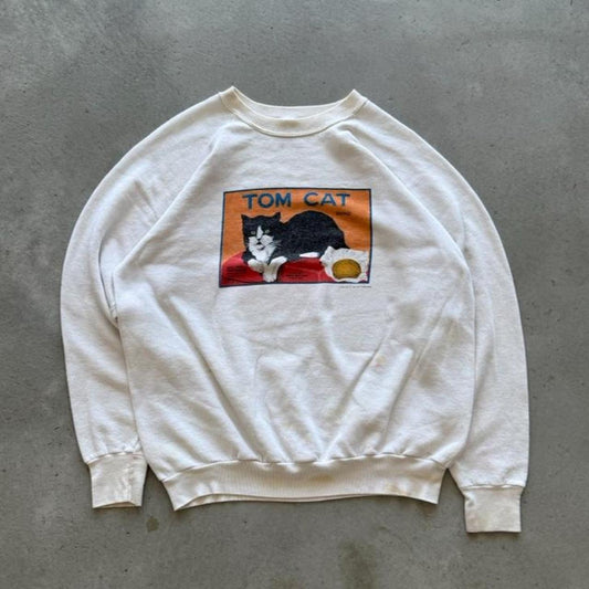 Vintage 80s Tom Cat Animal Art Crewneck - X-Large