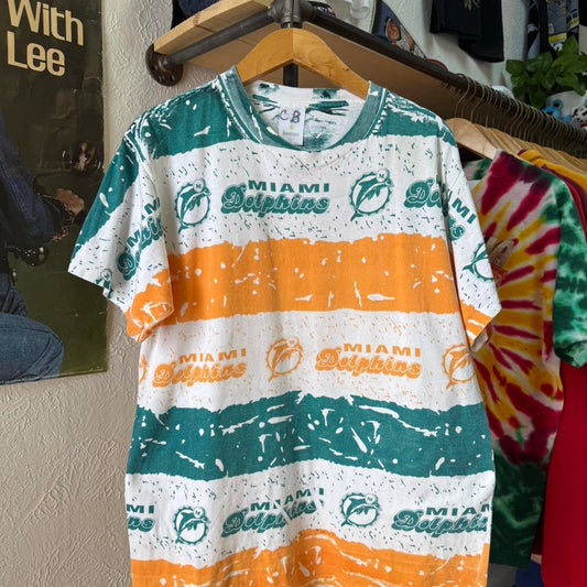 Vintage 90s Miami Dolphins NFL All Over Print T-Shirt - Large