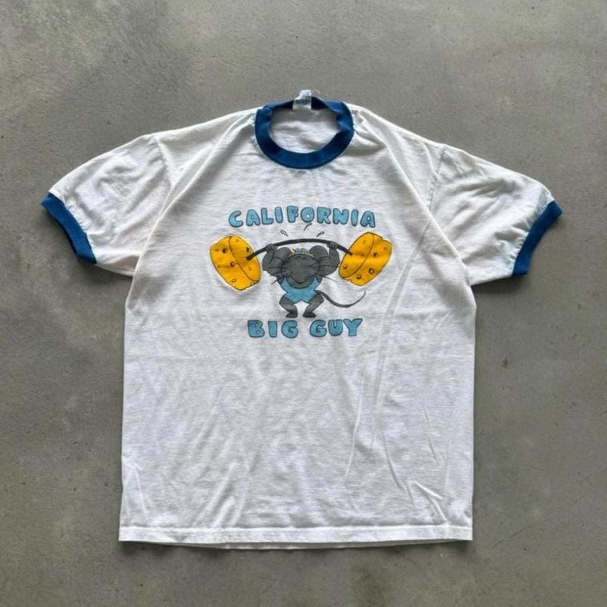 Vintage 80s California Big Guy Mouse Workout Ringer T-Shirt - X-Large