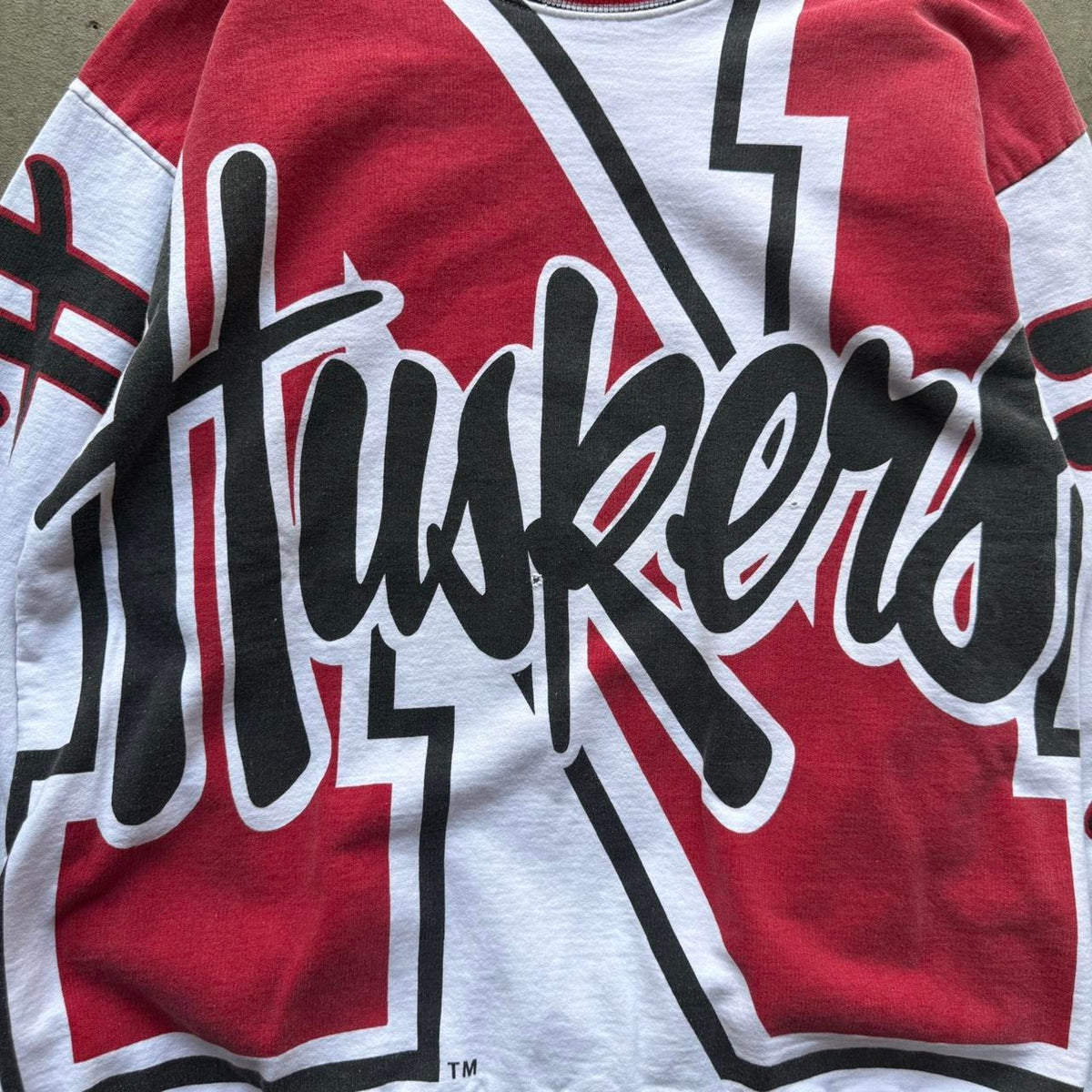 Vintage 90s Nebraska Husker Gallop All Over Print Crewneck - Large
