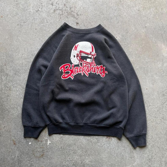 Vintage 90s Nebraska Huskers Blackshirts Helmet Crewneck - Large
