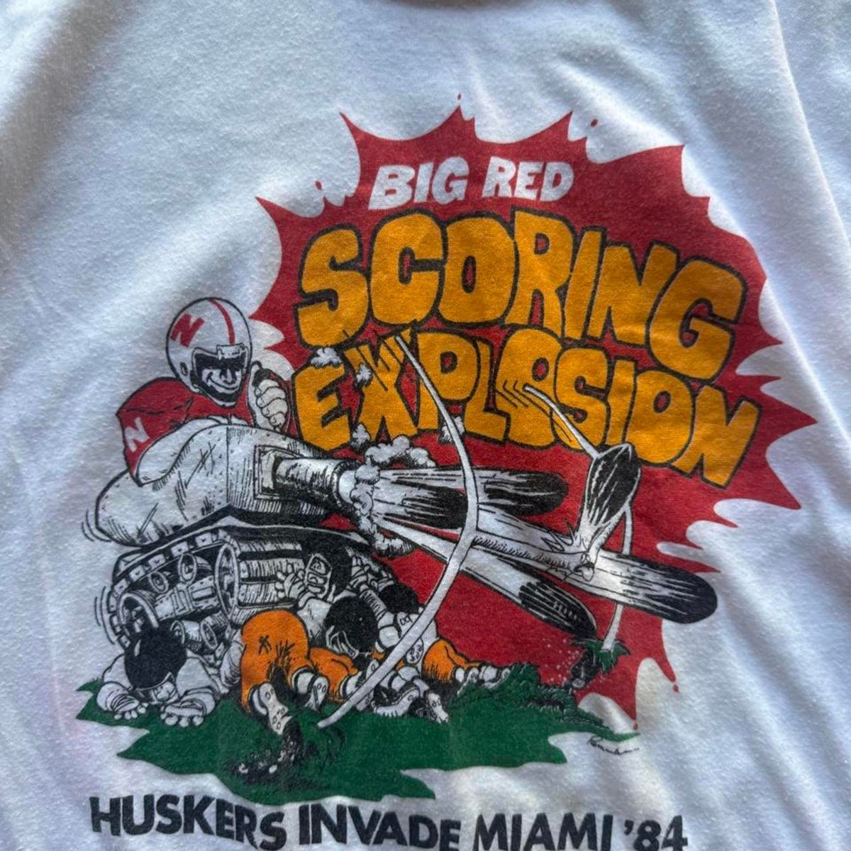 Vintage 1984 Nebraska Huskers Invade Miami Tank Football T-Shirt - Large