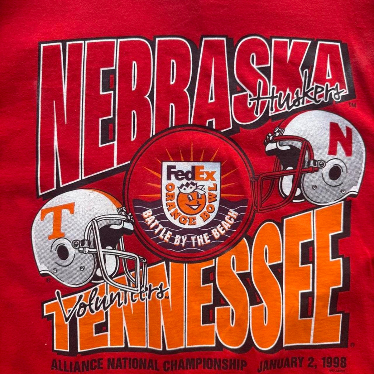 Vintage 1998 Nebraska Huskers vs Tennessee Vols FedEx Bowl T-Shirt - X-Large