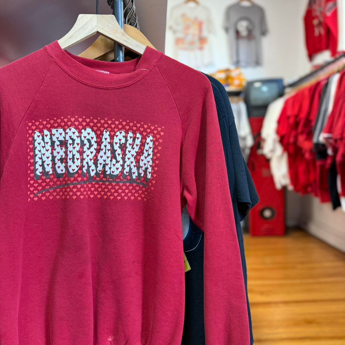 Vintage 90s Nebraska Huskers Football Hearts Crewneck