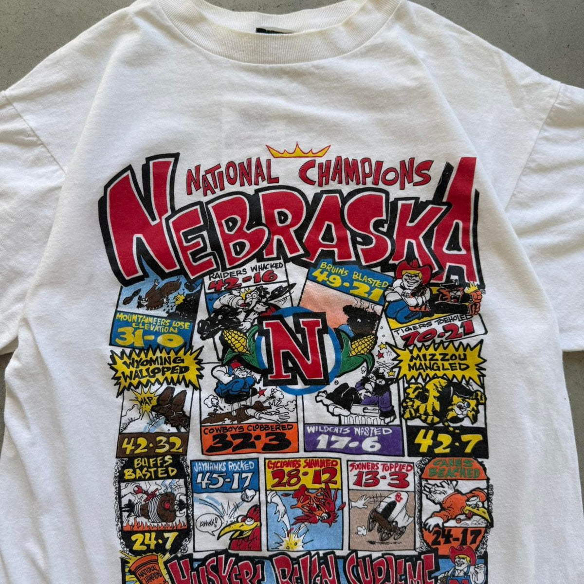 Vintage 90s Nebraska Huskers Reign Supreme Comic Strip T-Shirt - Medium