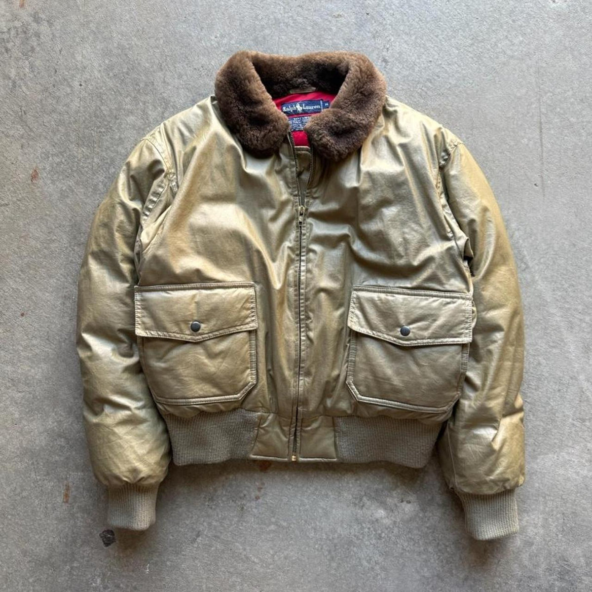 Vintage Polo Ralph Lauren G1 Bomber Fur Lined Jacket - Medium
