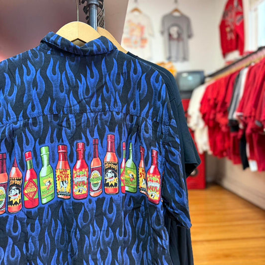 Vintage 90s Big Dogs Hot Sauce Flame Shirt - X-Large
