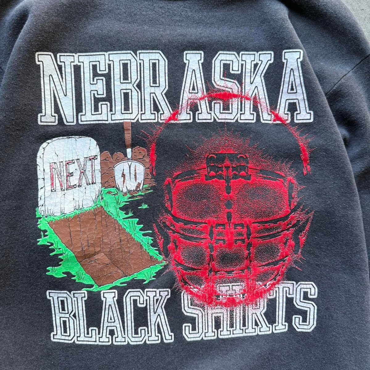 Vintage 90s Nebraska Huskers Black Shirts Graveyard Crewneck - Large