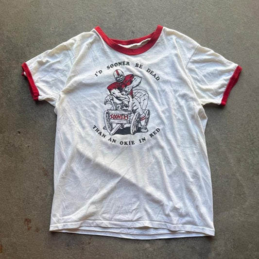 Vintage 80s Nebraska Huskers I’d Sooner be Dead Ringer T-Shirt - X-Large