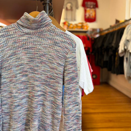 Vintage 90s Multicolor Threaded Turtle Neck Sweater - Large (W)