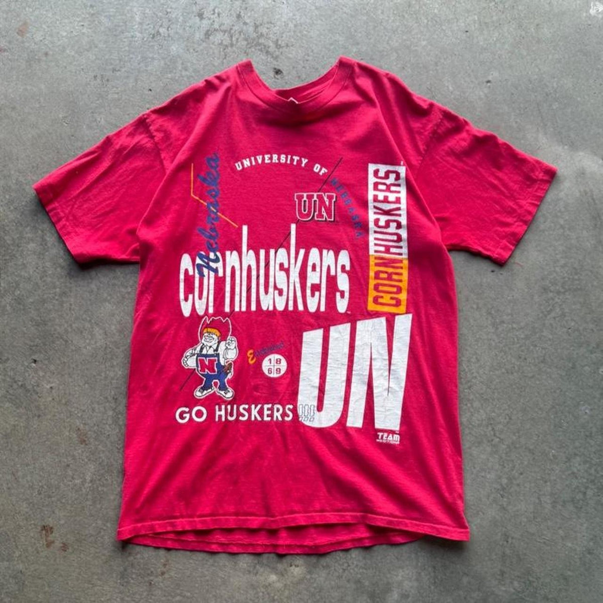 Vintage 90s Nebraska Huskers Herbie All Over Print T-Shirt - OSFA
