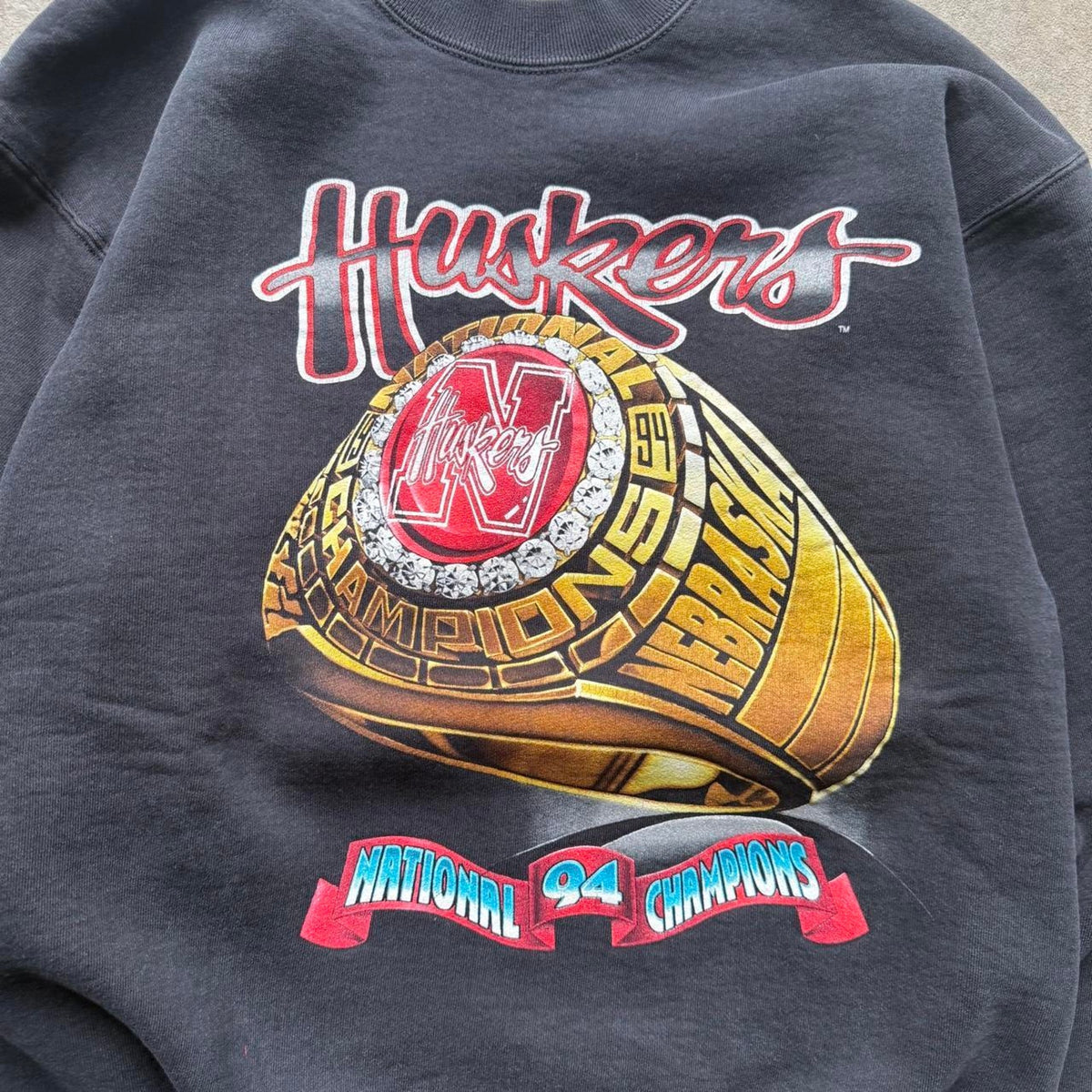 Vintage 90s Nebraska Husker Championship Ring Crewneck - X-Large